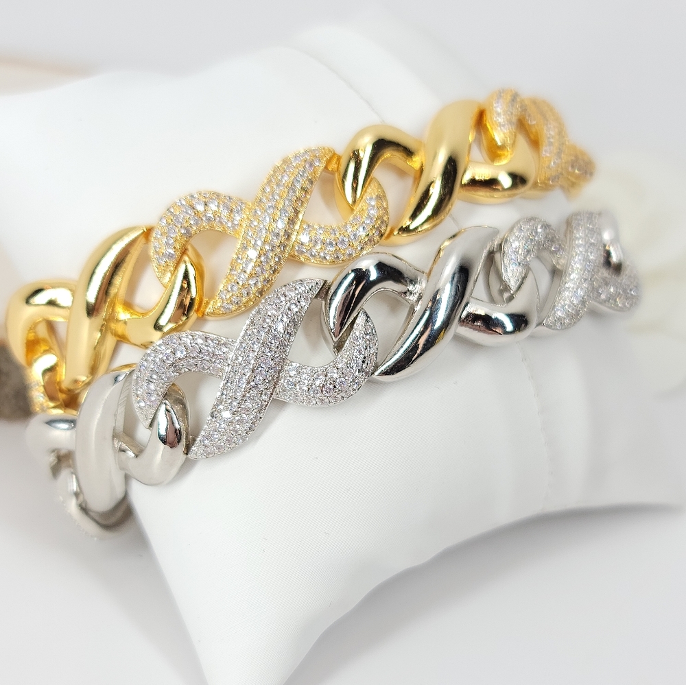 NEW Pave CZ Diamond Infinity Chain Link Bracelet